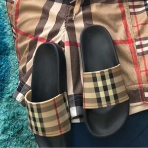 Burberry Beige Plaid Kids Slide Sandals